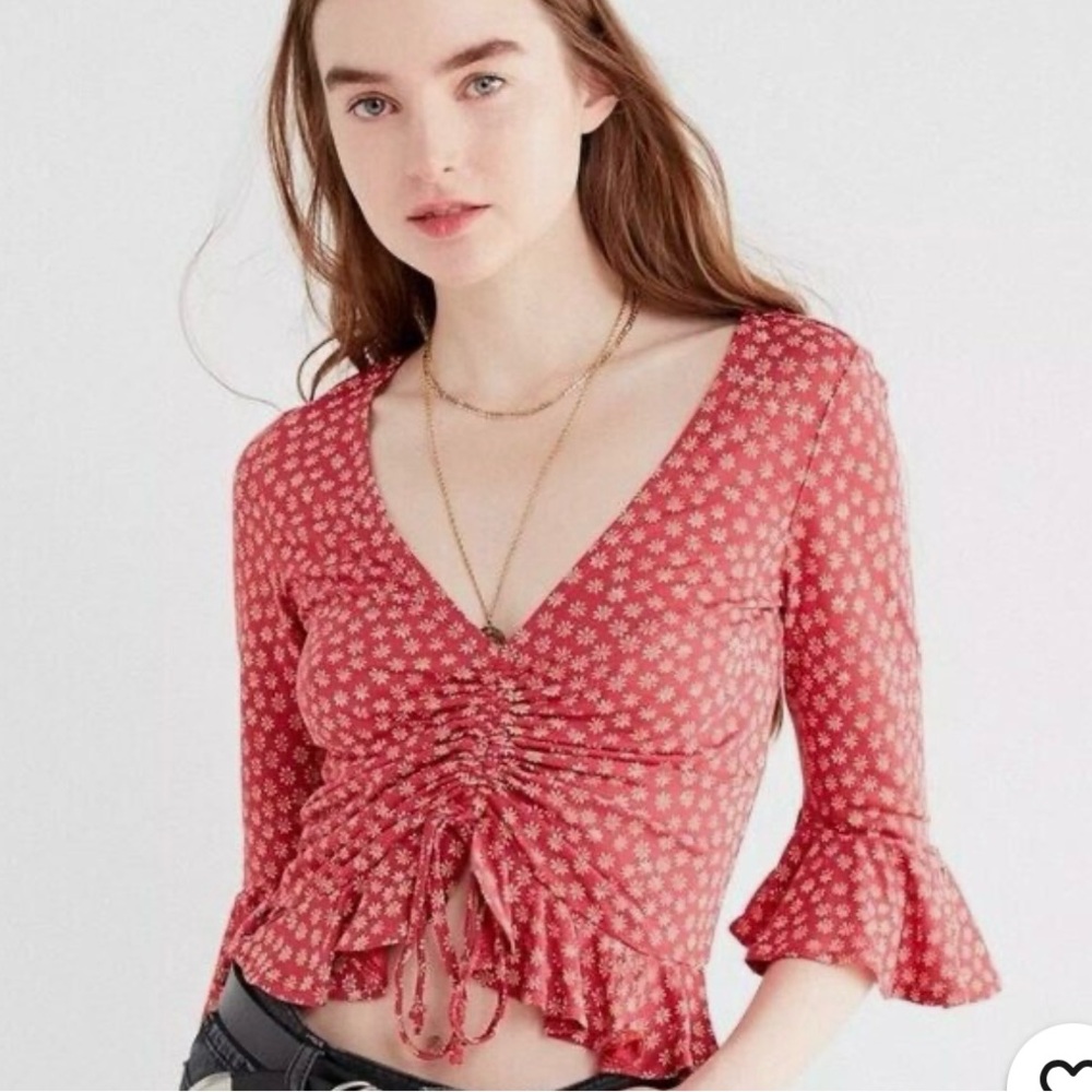 Urban Outfitters Floral Red Ruched Top